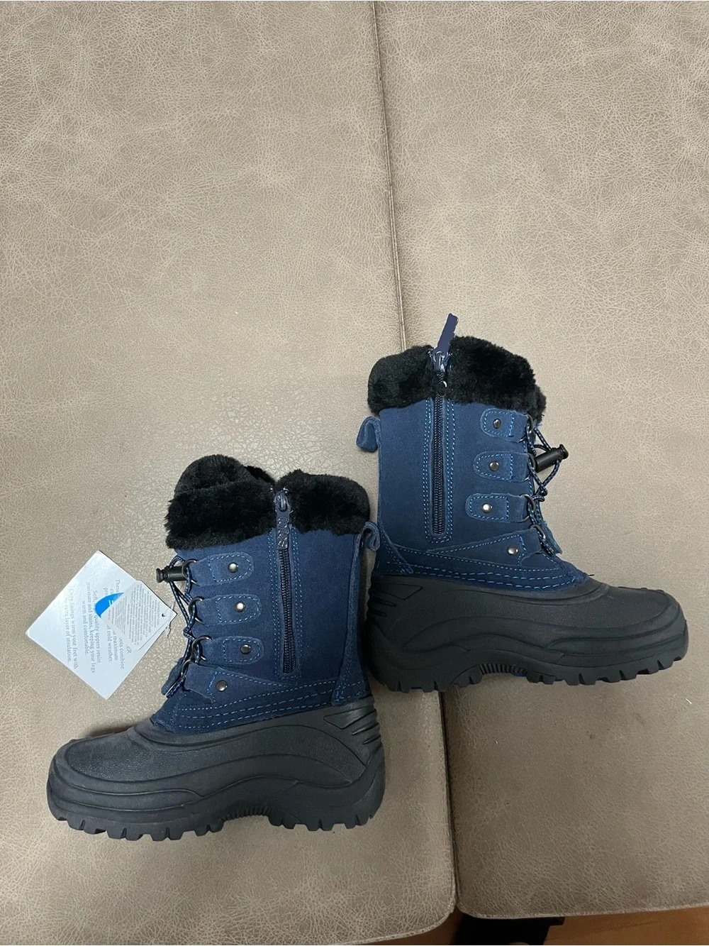 Kids Navy Winter Snow Boots with Faux Fur Trim size 13